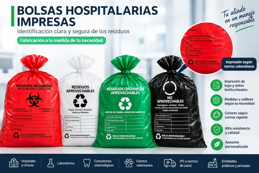 Bolsas hospitalarias impresas para identificación y separación de residuos